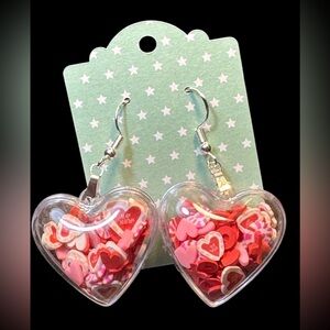 Heart Puff Shaker Dangle Earrings Red And Pink Hearts Valentines New